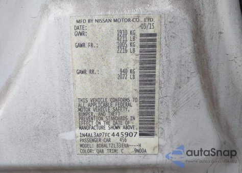 2015 Nissan Altima 2.5 Sl z USA, uszkodzony, nr VIN 1N4AL3AP7FC445907